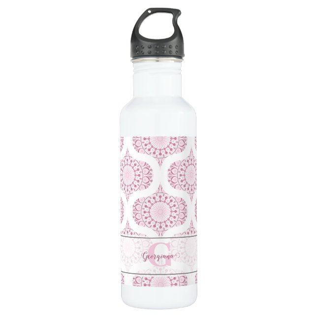 Individuelle Name Hübsch Pink 70er Confetti Lace M Edelstahlflasche (Vorderseite)