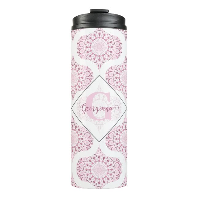 Individuelle Name Hübsch Pink 70er Confetti Lace M Thermosbecher (Vorderseite)