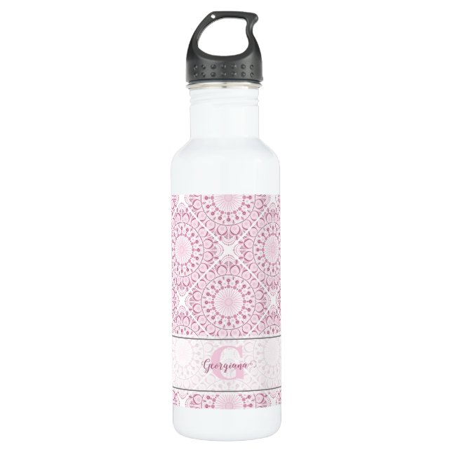 Individuelle Name Hübsch Pink Confetti Lace Mandal Edelstahlflasche (Vorderseite)