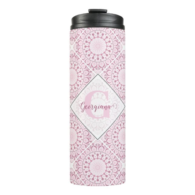 Individuelle Name Hübsch Pink Confetti Lace Mandal Thermosbecher (Vorderseite)