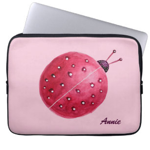 Individuelle Name Hübsch Pink Wasserfarbe Ladybug Laptopschutzhülle