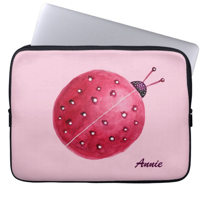 Individuelle Name Hübsch Pink Wasserfarbe Ladybug  Laptopschutzhülle (Vorderseite)