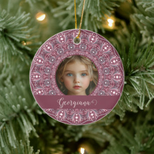 Individuelle Name Hübsch Rosa Mandala Foto Rahmen Keramik Ornament