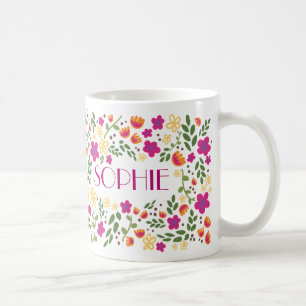 Individuelle Name Hübsche Farbenfrohe Girl Floral Kaffeetasse