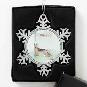 Individuelle Name Hund Schneeflocken Zinn-Ornament