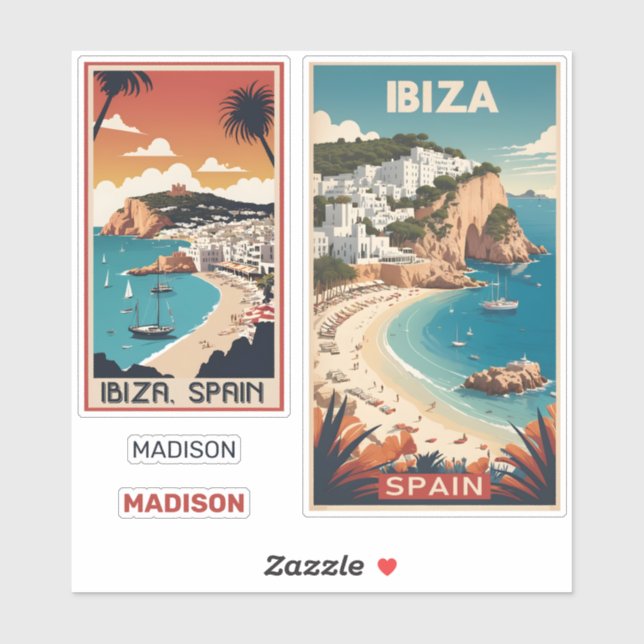 Individuelle Name Ibiza, Spanien Reiseplakat Aufkleber (Blatt)