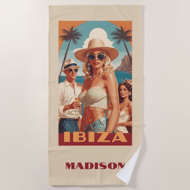 Individuelle Name Ibiza, Spanien Reiseplakat Strandtuch (Vorderseite)