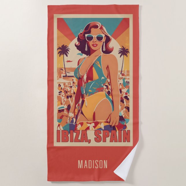Individuelle Name Ibiza, Spanien Reiseplakat Strandtuch (Vorderseite)