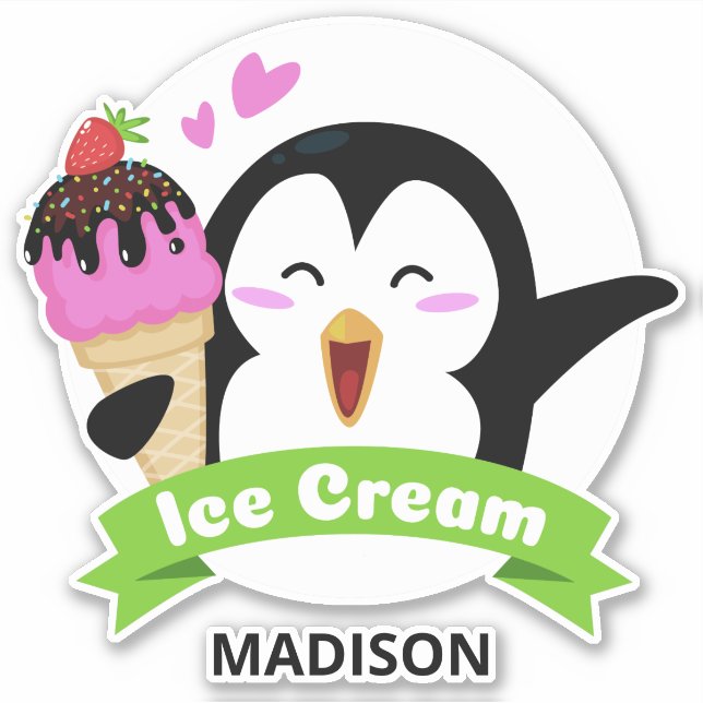 Individuelle Name Ice Cream Pinguin Aufkleber (Vorderseite)
