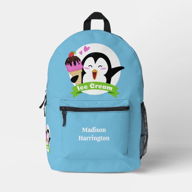 Individuelle Name Ice Cream Pinguin Bedruckter Rucksack (Vorderseite)