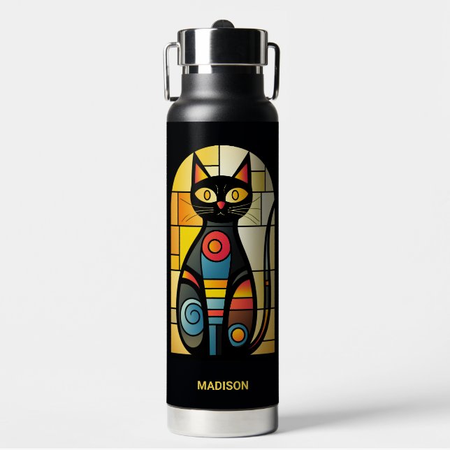 Individuelle Name Imitate verklebte Glaskatze Trinkflasche (Vorderseite)