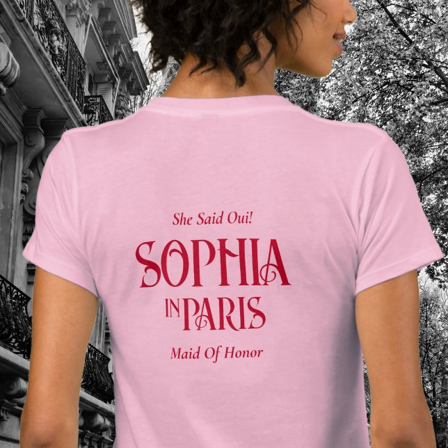 Individuelle Name in Paris Bachelorette Rosa T-Shirt (Von Creator hochgeladen)