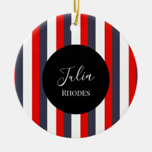 Individuelle Name in Rot, Weiß und Blau Keramik Ornament