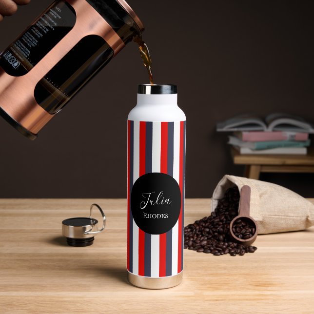 Individuelle Name in Rot, Weiß und Blau Trinkflasche (Kaffee)