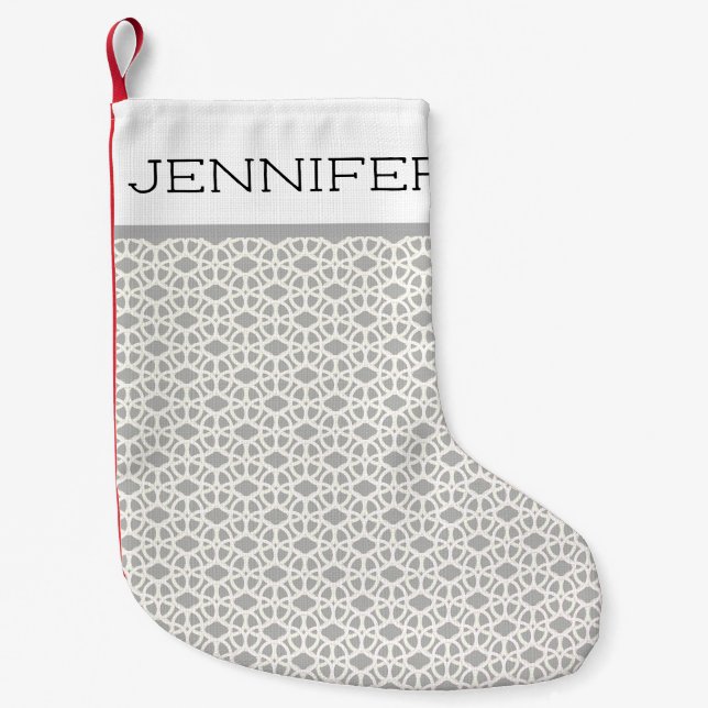 Individuelle Name in Weiß und Grau Kleiner Weihnachtsstrumpf (Vorderseite)
