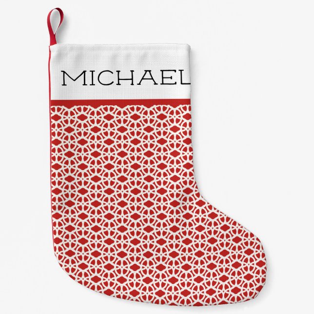 Individuelle Name in Weiß und Rot Kleiner Weihnachtsstrumpf (Vorderseite)