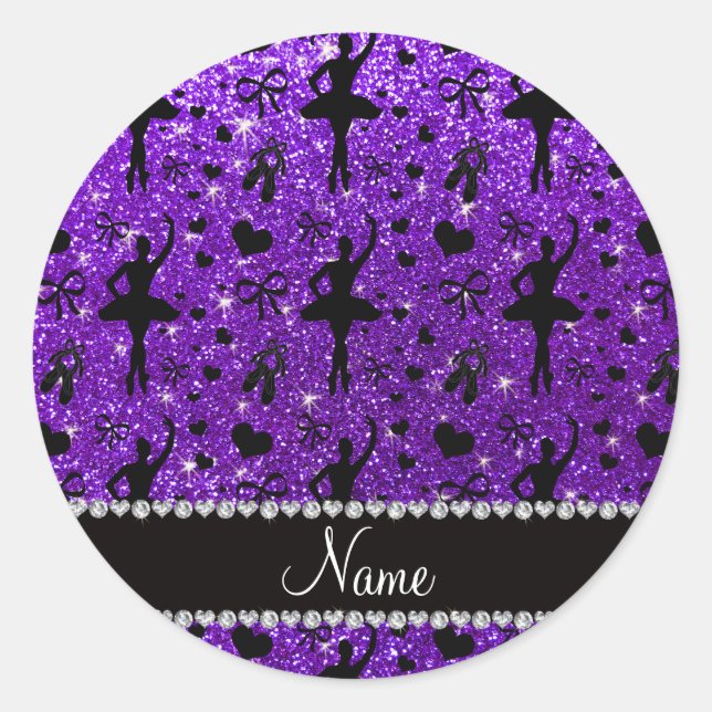Individuelle Name indigo lila Glitzer Ballerinas Runder Aufkleber (Vorderseite)