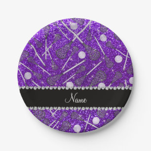 Individuelle Name indigo lila Glitzer Lacrosse Sti Pappteller