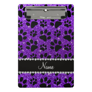 Individuelle Name Indigo lila Glitzer Schwarzhundp Mini Klemmbrett