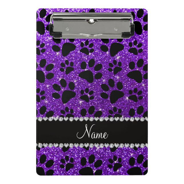 Individuelle Name Indigo lila Glitzer Schwarzhundp Mini Klemmbrett (Vorderseite)