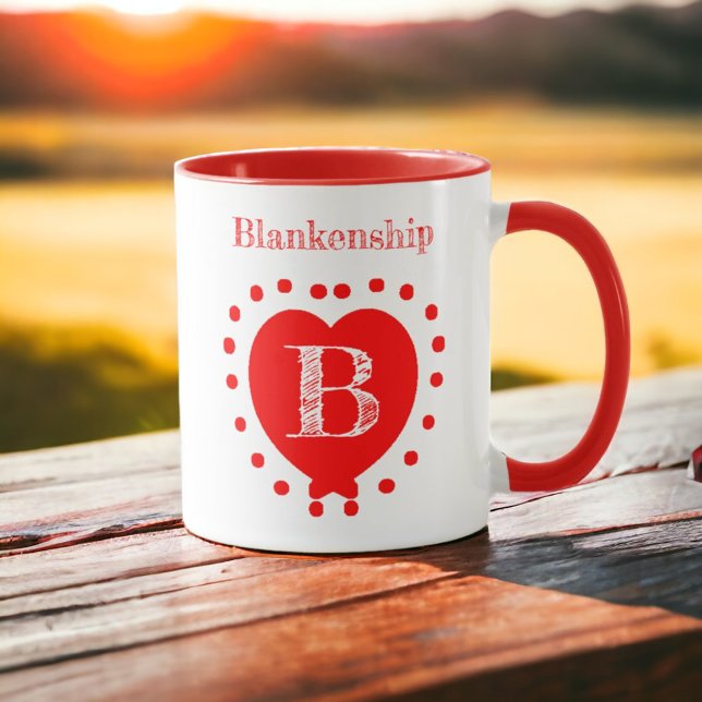 Individuelle Name Initial Polka Dot Red Heart Tasse (Indoors or outdoors enjoy your favorite beverage in this two sided custom designed ceramic mug. )