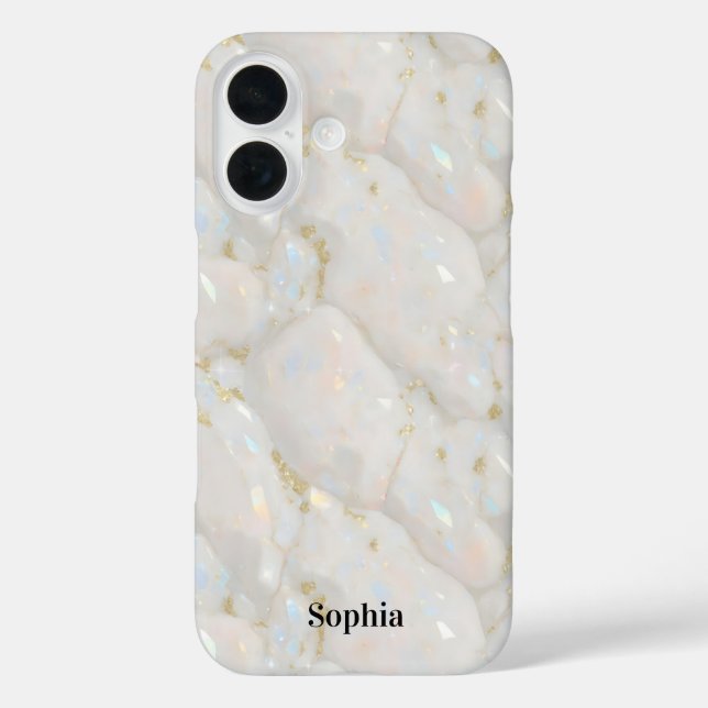 Individuelle Name Iridescent Opal Stone iPhone 16 Hülle (Rückseite)