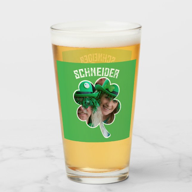 Individuelle Name Irish Klee Foto St Patricks Day Glas (Rückseite (gefüllt))