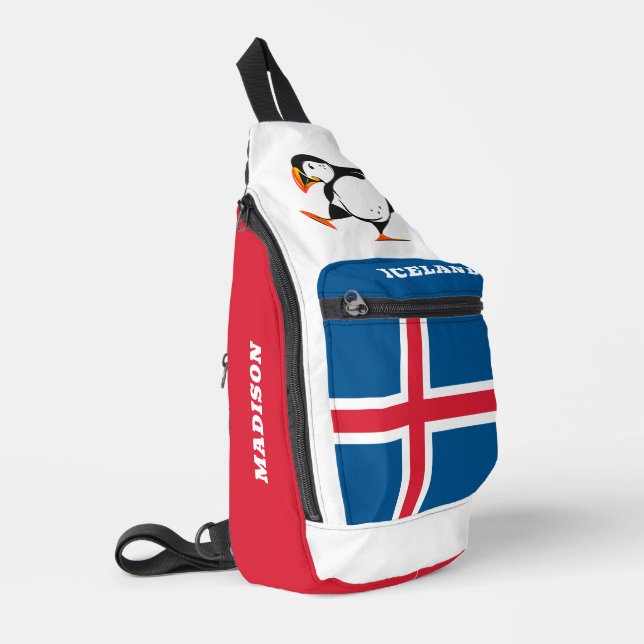 Individuelle Name Island Puffin Crossbody Bag (Linke Seite)