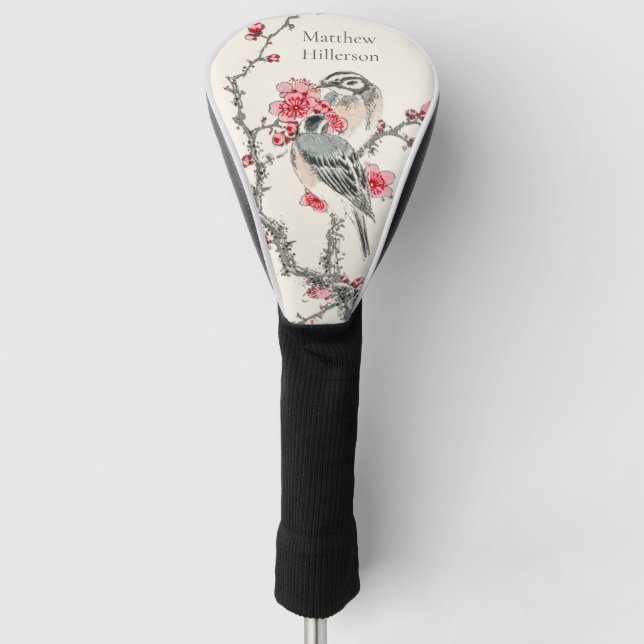 Individuelle Name Japanischer Holzbaum und Vögel Golf Headcover (Vorderseite)