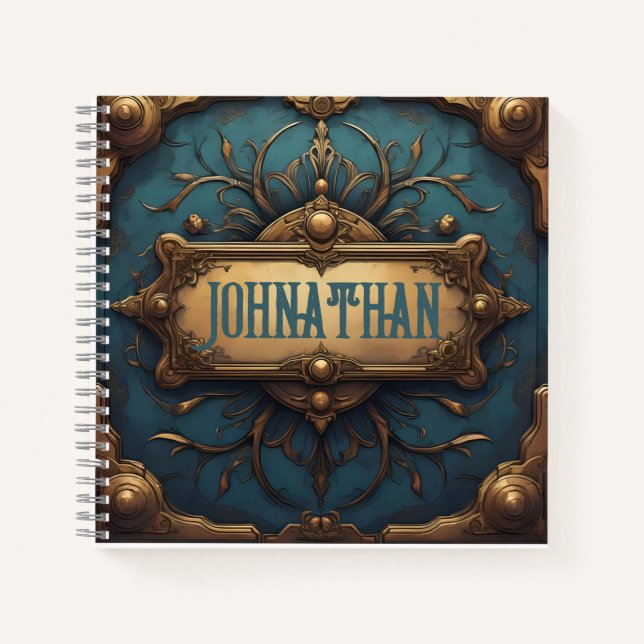 Individuelle Name Journal in Verdigris & Gold Notizbuch (Vorderseite)