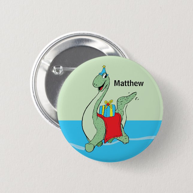 Individuelle Name, Junge, Geburtstag, Dinosaurier Button (Vorne & Hinten)