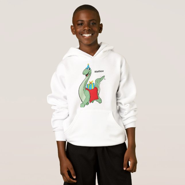 Individuelle Name, Junge, Geburtstag, Dinosaurier Hoodie (Vorne ganz)
