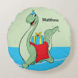 Individuelle Name, Junge, Geburtstag, Dinosaurier Rundes Kissen