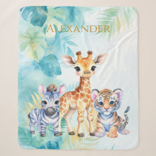 Individuelle Name Jungle Baby Zebra Giraffe und Ti Sherpadecke