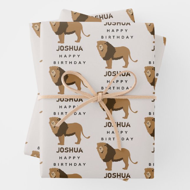 Individuelle Name Jungle Lion Animal Geburtstag Geschenkpapier Set (Beispiel)