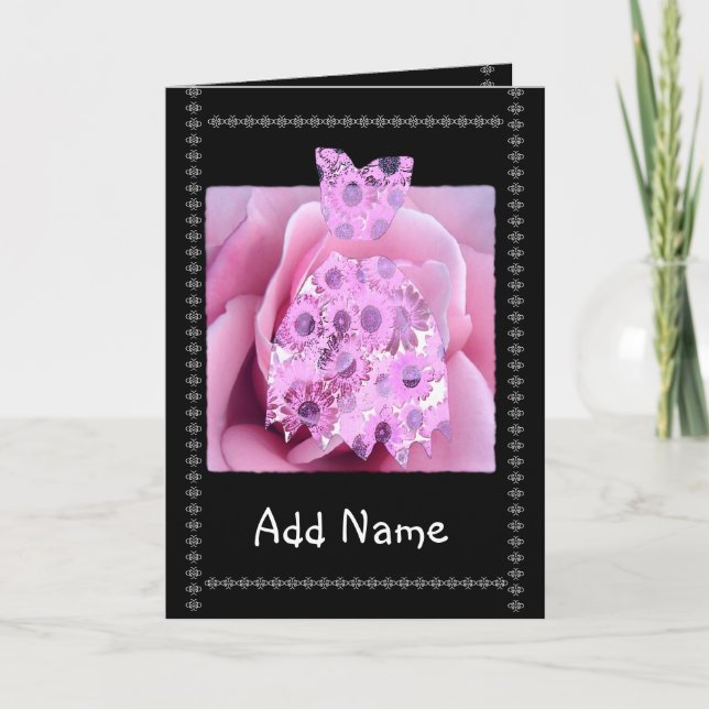 Individuelle Name Junior Bridesmaid PINK Flower Dr Einladung (Vorderseite)