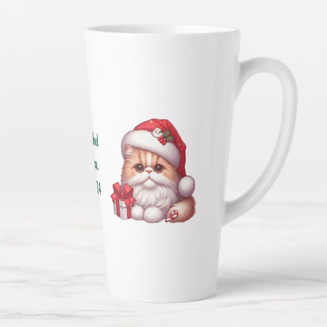 Individuelle Name-Katze mit dem Hut des Weihnachts Milchtasse (Rechts)