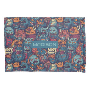 Individuelle Name Kids' Monster-Muster Kissenbezug