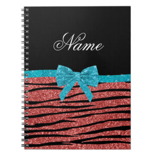 Individuelle Name Koralle Rosa Glitzer Zebra Strei Notizblock