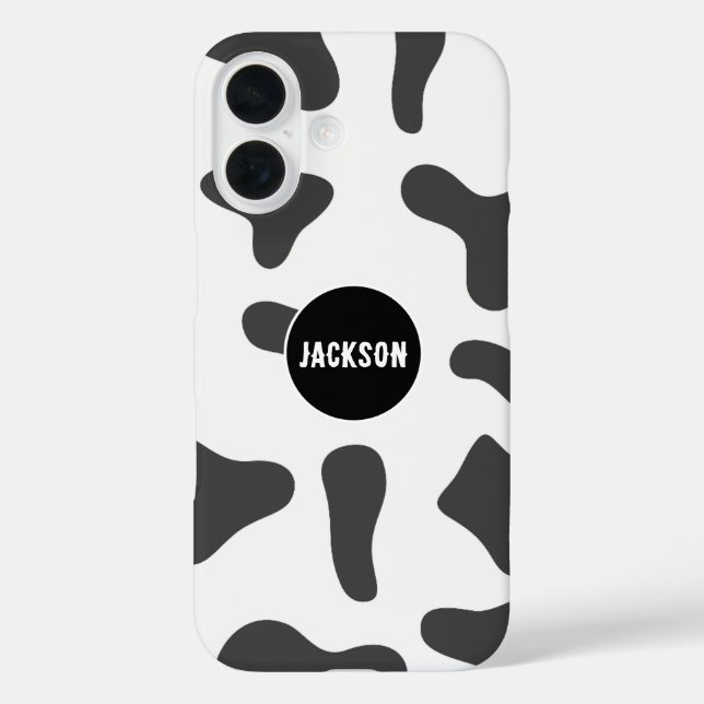 Individuelle Name Kuh drucken Schwarz-weiß iPhone 16 Hülle (Rückseite)