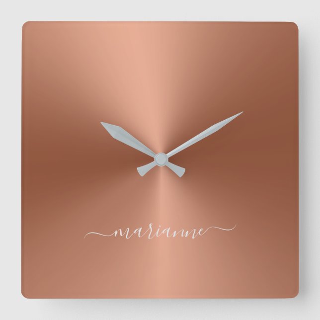 Individuelle Name Kupfer Metallic Style Acryl Quadratische Wanduhr (Vorderseite)