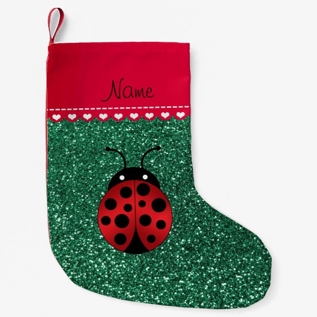 Individuelle Name ladybug mint grüner Glitzer rote Kleiner Weihnachtsstrumpf (Vorderseite)