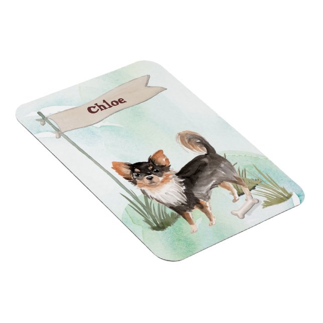 Individuelle Name Langhaariger Chihuahua Haustier  Magnet (Rechte Seite)