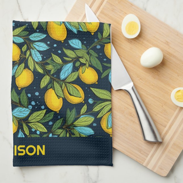Individuelle Name Lemon Muster Geschirrtuch (Viertel Falte)