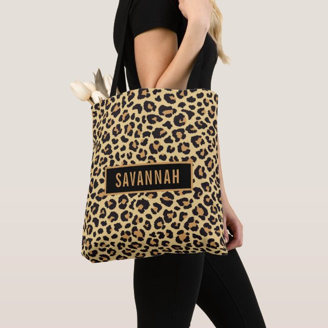 Individuelle Name Leopard Tierdruckmuster Klassisc Tasche (Von Nahem)