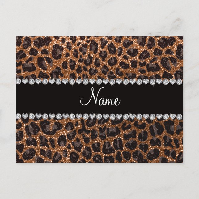 Individuelle Name-Leopardendruck aus Glitzer verbr Postkarte (Vorderseite)