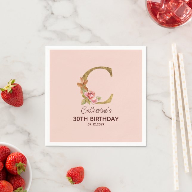 Individuelle Name Letter C Gold Rosa Roses Serviette (Beispiel)