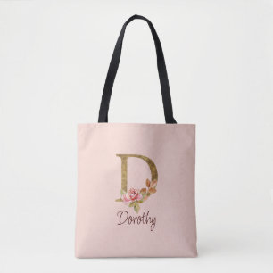 Individuelle Name Letter D Gold Foil Rose Rose Ros Tasche