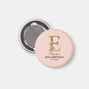 Individuelle Name Letter E Gold Rosa Rosen Magnet
