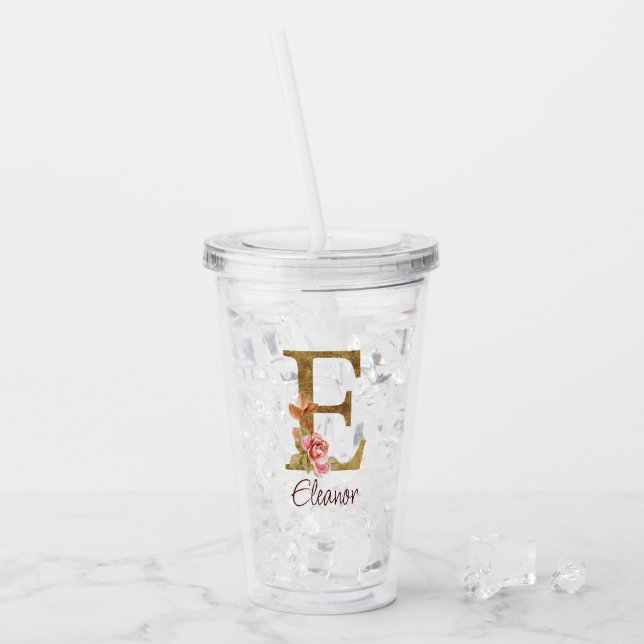 Individuelle Name Letter E Goldene Forelle Rose Ro Acryltrinkbecher (Vorderseite Ice)